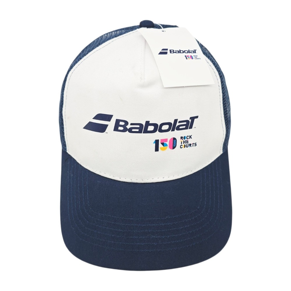 Babolat 150 Hat Rock The Courts White Blue Trucker Mesh Tennis Snapback NEW